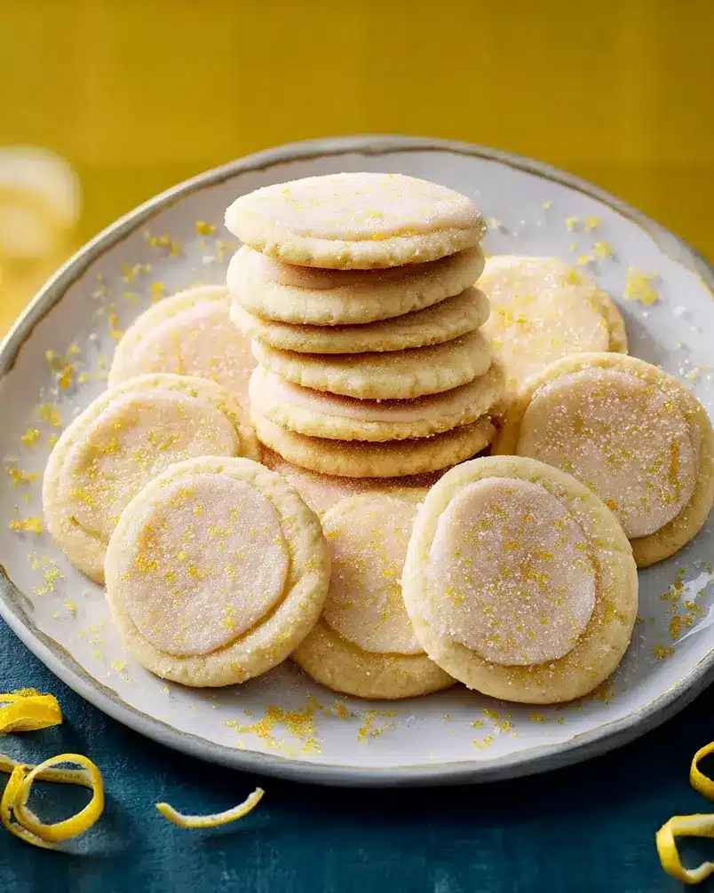 Lemon Sugar Cookies 3 Cooking process image: Fresh, golden brown lemon sugar cookies cooling on a wire rack after baking.